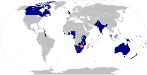      Países miembros 56     Antiguos miembros (Irlanda y Zimbabue)     Territorios de ultramar y dependencias de la Corona