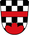 Gemeinde Oberschöneberg Geschacht von Schwarz und Silber, belegt mit einem roten Balken; im Schildfuß ein roter Dreiberg.