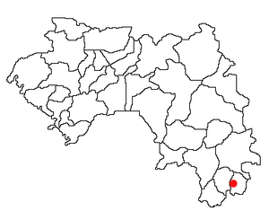 Location of Lola Prefecture and seat in Guinea