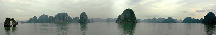 The karst rock formations of Hạ Long Bay, through which Théophane Vénard passed in order to reach Tonkin