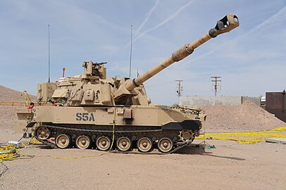 A M109A7 155 mm SPH being tested at Yuma Proving Ground, Arizona