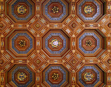 The ceiling of the ballroom, designed by Philibert de l'Orme, with the symbols of Henri II and his mistress Diane de Poitiers: "HD" cyphers, three interlaced crescent moons, and Henri II's main cypher: a crowned H above a crescent moon