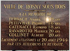 Plaque aux Assassinés du 20 août 1944