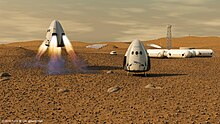 Vaisseau Dragon de SpaceX sur Mars (Vue d'artiste)