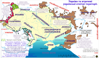 Asentamiento de ucranianos fuera de la Ucrania moderna en el sudeste de Europa en 1876 (según el Atlas de de Ilyin)