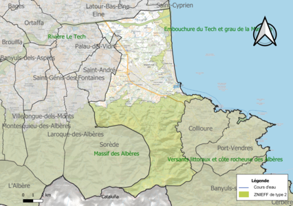 Carte des ZNIEFF de type 2 sur la commune.