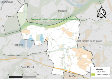 Carte de la ZNIEFF de type 2 sur la commune.