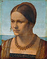 Portrait of a young Venetian woman label QS:Len,"Portrait of a young Venetian woman" label QS:Lpl,"Portret młodej wenecjanki" label QS:Lde,"Bildnis einer jungen Venezianerin" 1506, Gemäldegalerie, Berlin