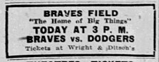 Newspaper advertisement for tickets for the game