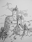 Perspective du château au XIIIe siècle.