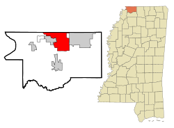 Location of Southaven in Mississippi