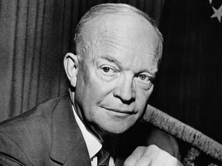 Portrait of President Dwight Eisenhower, whose genial, reassuring personality dominated the decade of the 1950s.