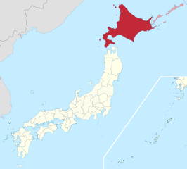 Kaart van Japan met Hokkaidō gemarkeerd