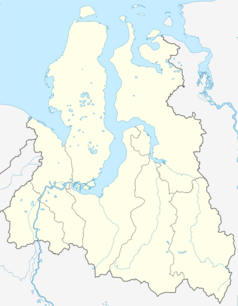 Mapa konturowa Jamalsko-Nienieckiego Okręgu Autonomicznego, po lewej nieco na dole znajduje się punkt z opisem „Salechard”