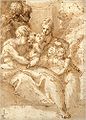 Parmigianino: Sagrada Família com pastores e anjos. Desenho, Metropolitan Museum of Art