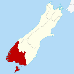 Southland within the South Island, New Zealand