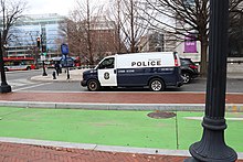 A Metro Transit Police Department van waits outside the Arthur M. Sackler Gallery at 11:28 a.m. on January 6.