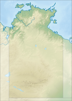Mapa konturowa Terytorium Północnego, u góry nieco na lewo znajduje się punkt z opisem „Katherine”