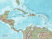 Mapa físico-político do Caribe.