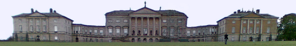 The North Front of Kedleston Hall main house with two flanking houses