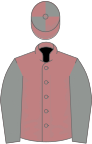 Salmon pink, grey sleeves, quartered cap