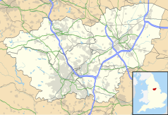 Mapa konturowa South Yorkshire, na dole nieco na lewo znajduje się punkt z opisem „Uniwersytet w Sheffield”