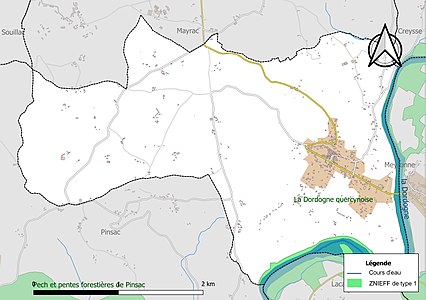 Carte de la ZNIEFF de type 1 sur la commune.