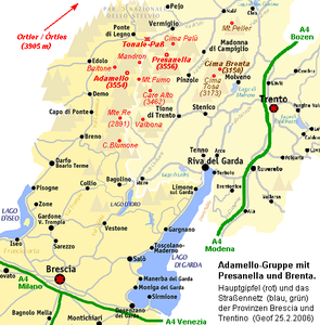 Adamello-Presanella-Gruppe mit Brenta und den westlichen Gardaseebergen