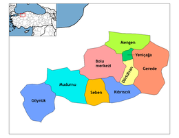 Mapa dos distritos da província de Bolu