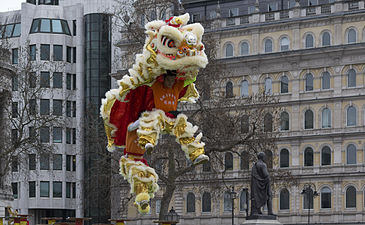 2015 Chinese New Year celebration lion dance at Trafalgar Square, London