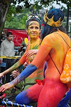 Body-painted cyclists prepare for Fremont Solstice Parade