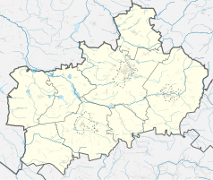 Mapa konturowa powiatu koneckiego, blisko centrum na dole znajduje się punkt z opisem „Miedzierza”