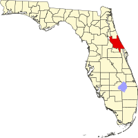 Kort over Florida med Volusia County markeret