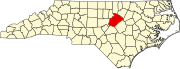 Harta statului North Carolina indicând comitatul Wake
