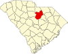 Mapa de Carolina del Sur con la ubicación del condado de Kershaw
