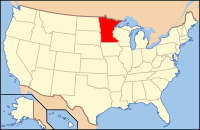 ミネソタ州の位置を示したアメリカ合衆国の地図