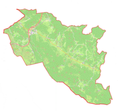 Mapa konturowa gminy Hrpelje-Kozina, blisko centrum na prawo znajduje się punkt z opisem „Hotična”