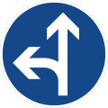 Zeichen 214-10 vorgeschriebene Fahrtrichtung – geradeaus und links (künftig: 209-12)
