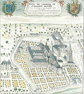 Vue ancienne de l'abbaye Saint-Florent de Saumur en 1699.