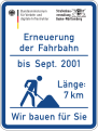 Das neue, seit 20. Juni 2001 gültige Baustellen-informationsschild für Bundesautobahnen.