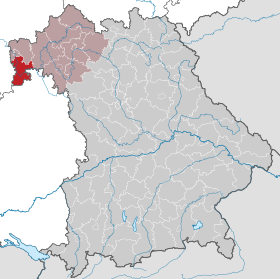 Miltenbergs läge (mörkrött) i Bayern