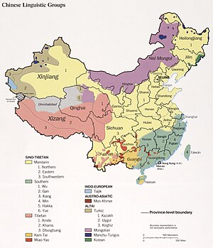 Историческая карта распространения языковых групп в Большом Китае