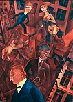 Metropolis (1916-17), olja på duk, 103x105cm, beslagtogs 8 juli 1937 på Kunsthalle Mannheim, idag på nationalmuseet Thyssen-Bornemisza i Madrid.[15]