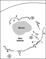 Mapa Mare Imbrium (Moře dešťů). Plato je označen písmenem C.