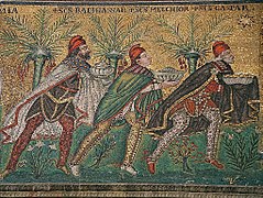 En un mosaico bizantino de los Reyes Magos.