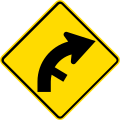 (PW-26) Curve between 15 and 90 degrees with minor road, to right