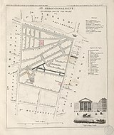 Plan du quartier Bonne Nouvelle avec l'église en 1834, dans l'ancien 5e arrondissement de Paris.