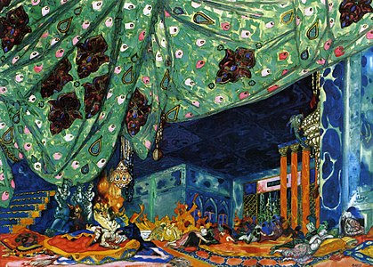 Leon Bakst Rimszkij-Korszakov Seherazádé c. balettjéhez készített díszlete (1910)