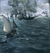 De slag tussen de USS Kearsarge en de CSS Alabama van Edouard Manet