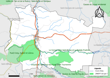 Carte des ZNIEFF de type 1 de la commune.